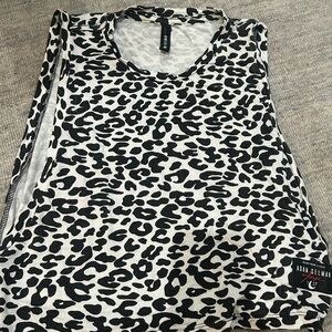Adam Selman Black and White Leopard Print Tank Top